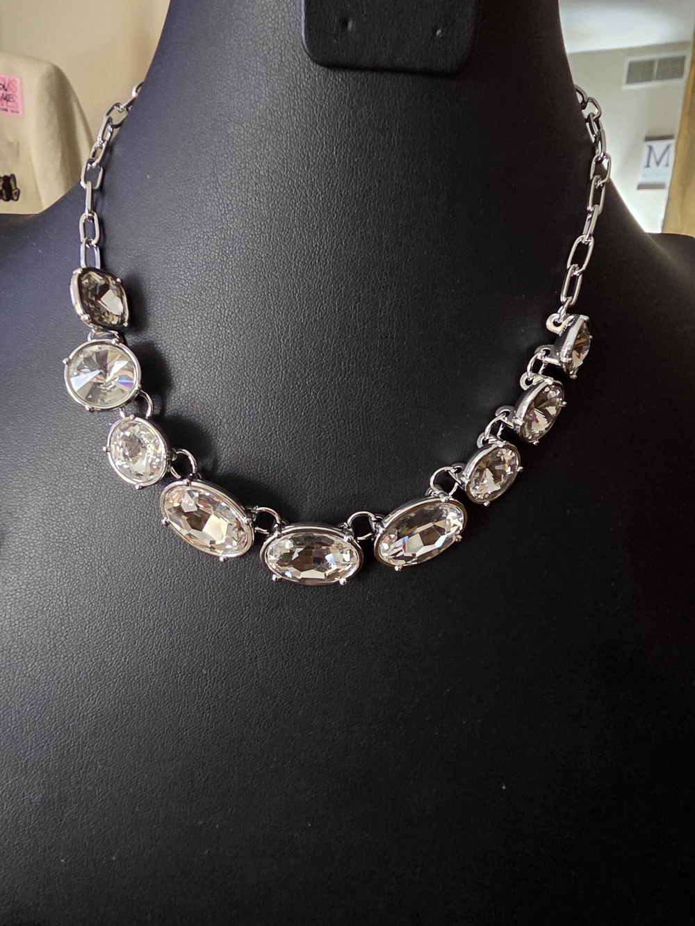 paparazzi Clear Crystal Oval Necklace - Silver-Tone